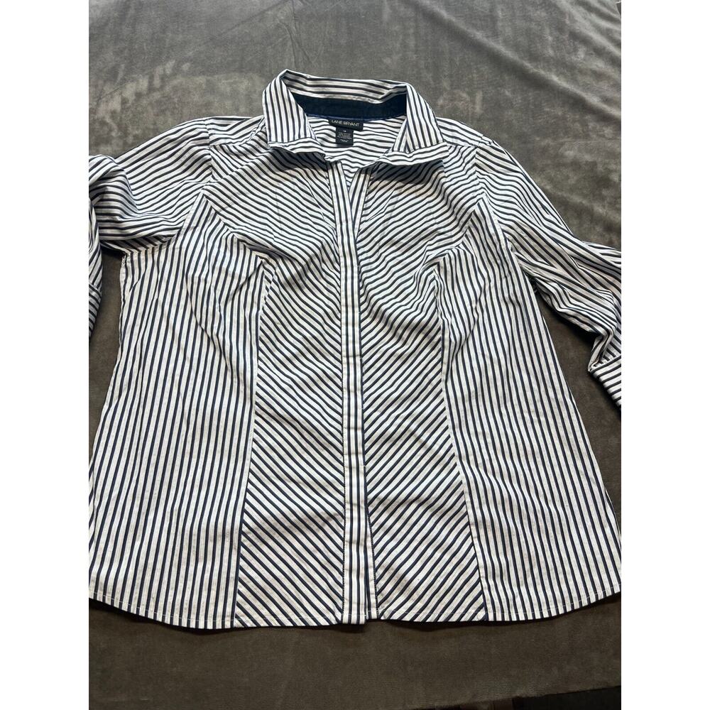 Lane Bryant Womens 18 Long Sleeve Button Down Black White Career Shirt